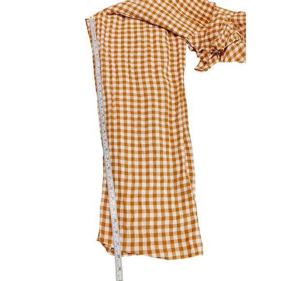 Saylor Laken Gingham Jumpsuit Sleeveless Ruffle Peplum Apricot Womens Size Small - Picture 10 of 10